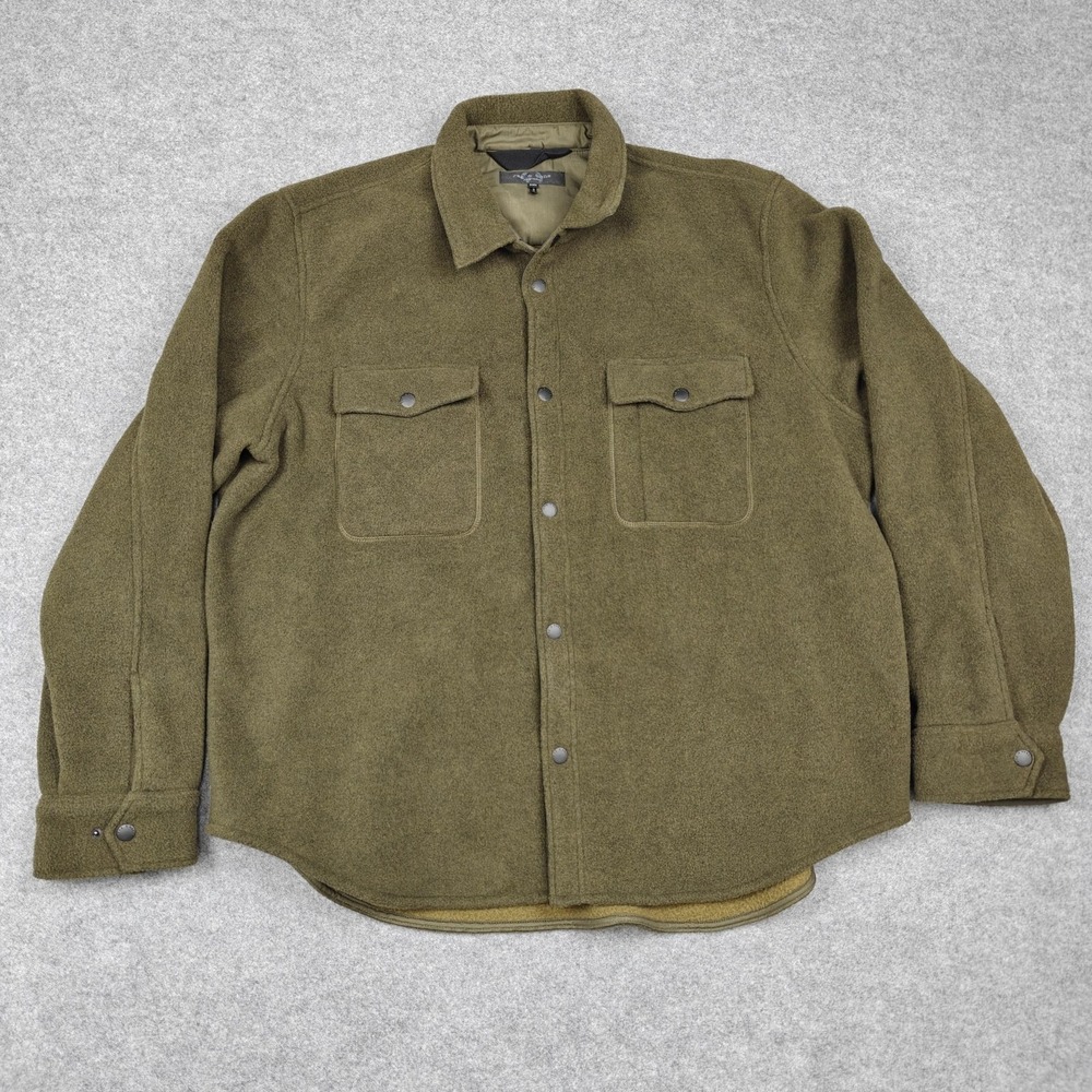 Rag & Bone Jacket Mens 2XL Green Fleece Lined Snap Front Military Shirt‎